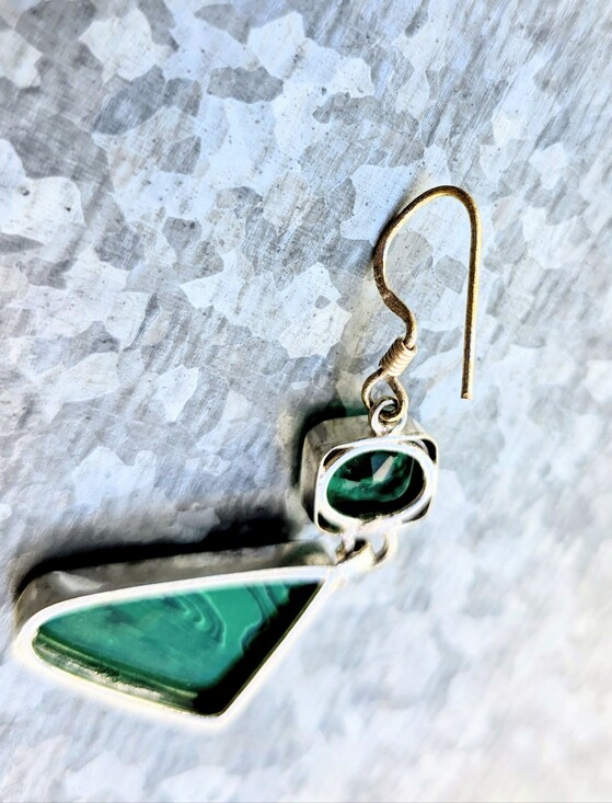Malachite & Chrome Diopside Art Deco Earrings In 925 Sterling Silver (2.5\